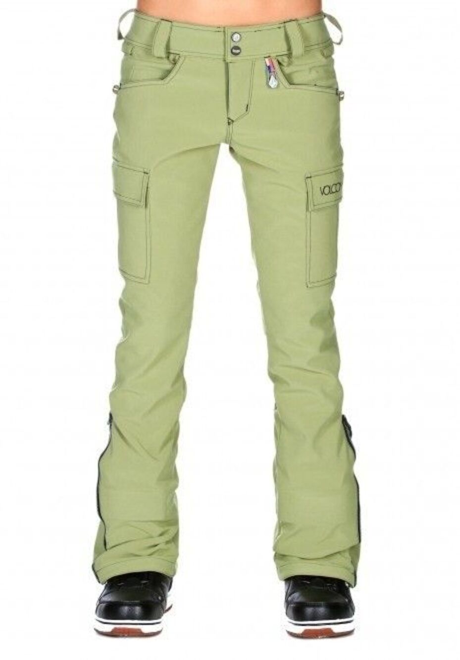 Volcom Let It Storm Skinny Bootcut Cargo Pants Womens Large Apple Green Skiing